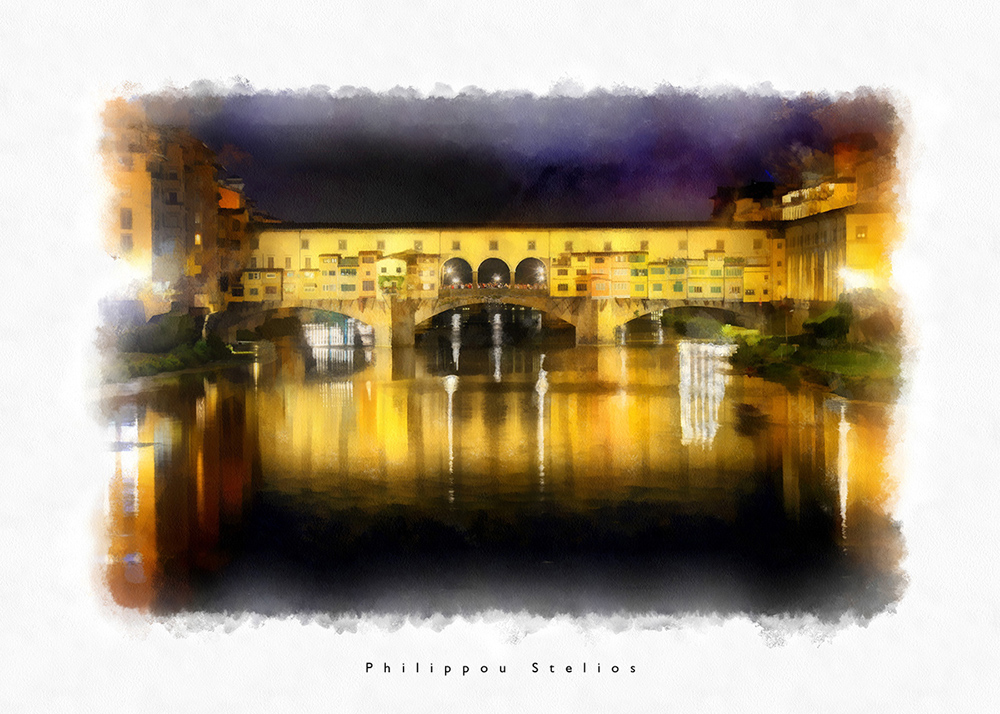 “Γέφυρα Ponte Vecchio, Φλωρεντία” ψηφιακή ζωγραφική