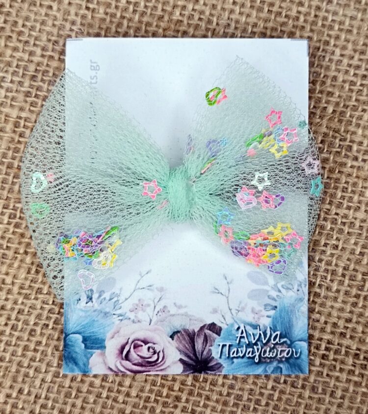 Χειροποίητο Λαστιχάκι Μαλλιών - Τυρκουάζ φιόγκος με αστεράκια