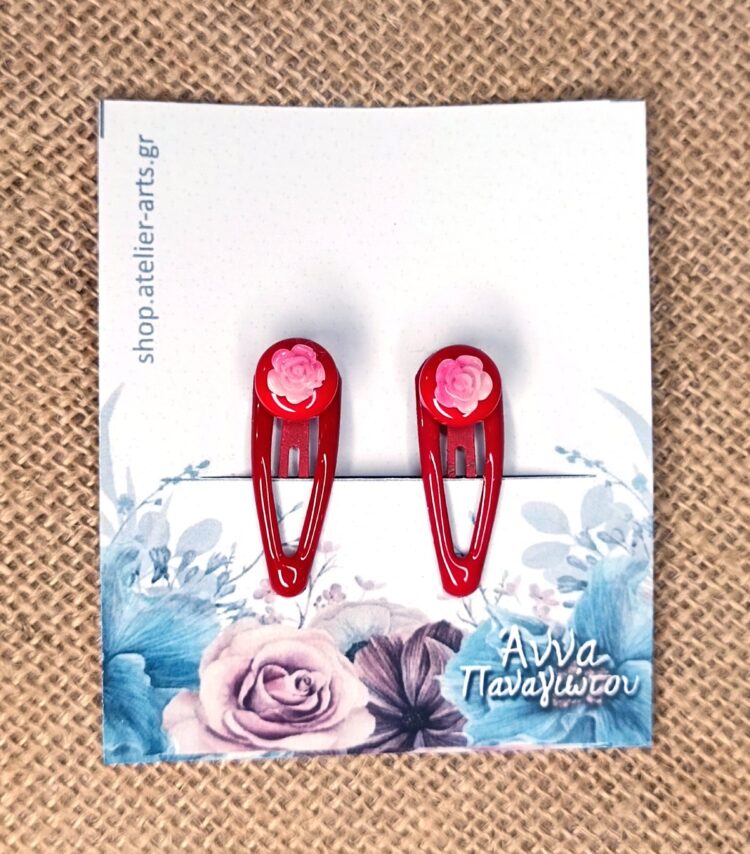 Σετ 2 Χειροποίητα Κλιπ Μαλλιών - Κόκκινα τριαντάφυλλα