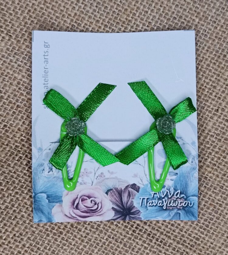 Σετ 2 Χειροποίητα Κλιπ Μαλλιών - Πράσινα φιογκάκια