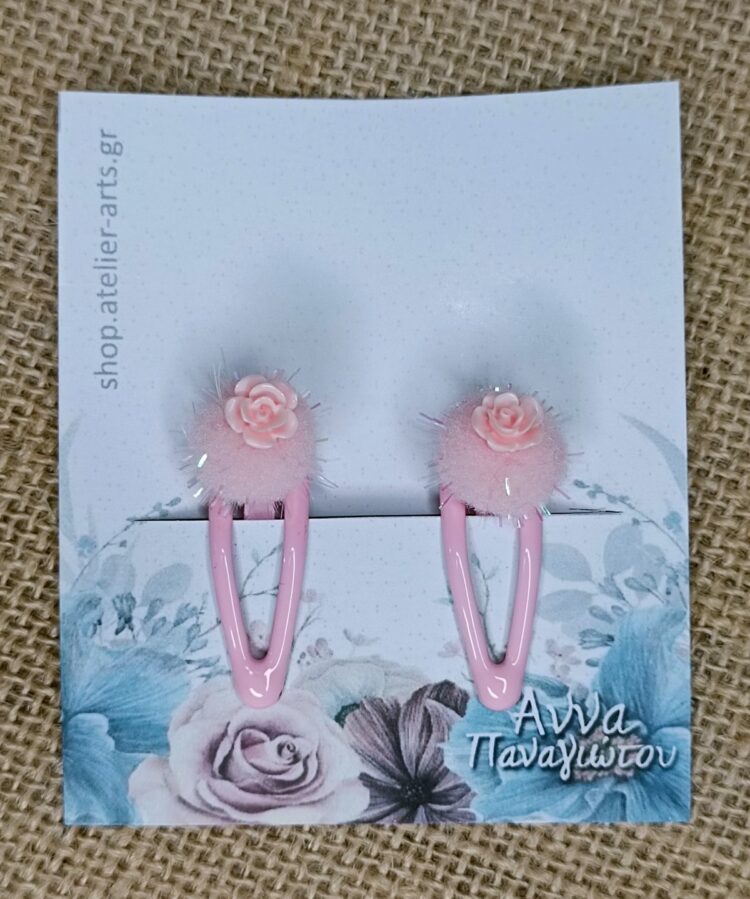 Σετ 2 Χειροποίητα Κλιπ Μαλλιών - Ροζ τριαντάφυλλα