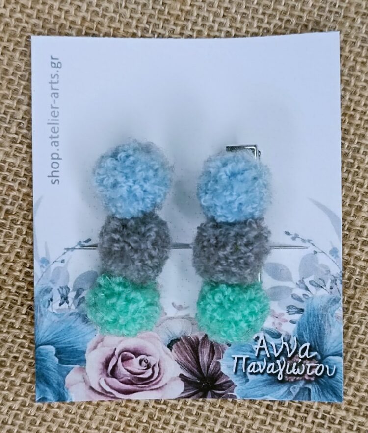 Σετ 2 Χειροποίητα Κλιπ Μαλλιών - Αποχρώσεις Σιέλ, Γκρι & Μέντα