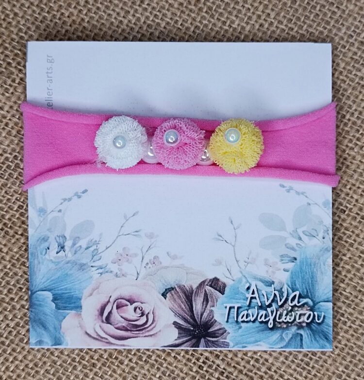 Χειροποίητη Ελαστική Κορδέλα Μαλλιών με Τρία Λουλούδια και Πέρλες