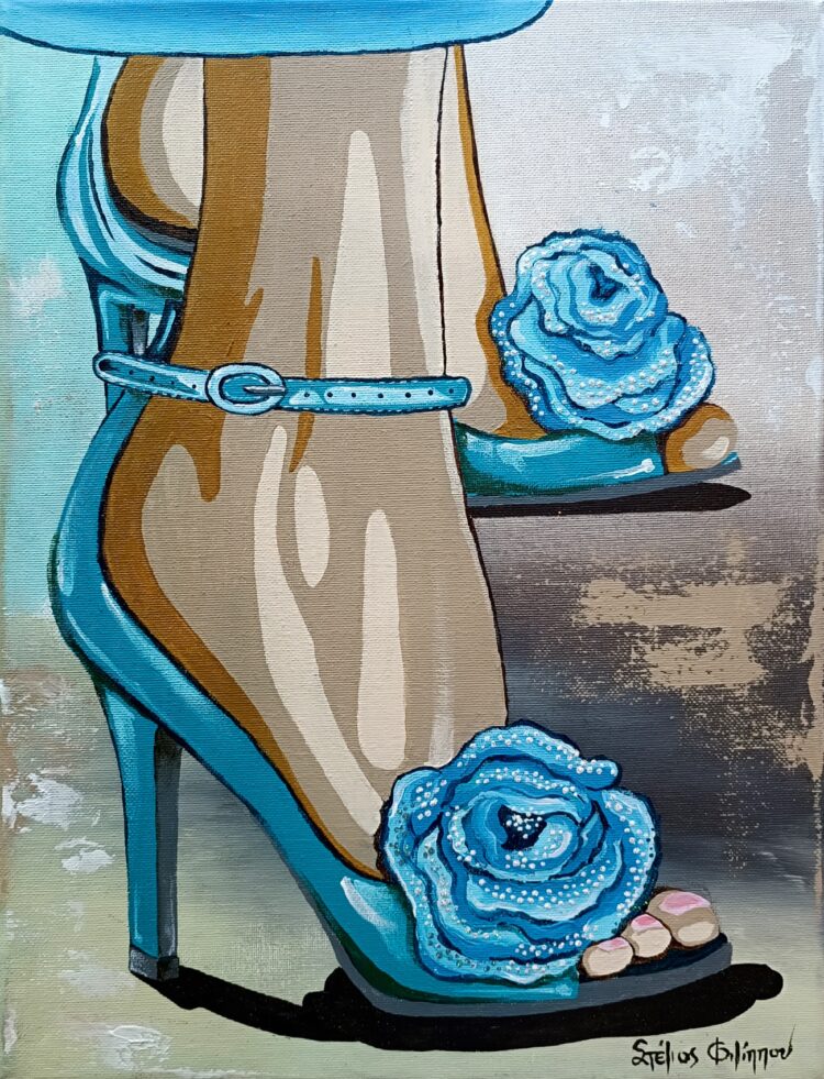 "Τιρκουάζ Γόβες", Ακρυλικά σε καμβά 30x40 cm