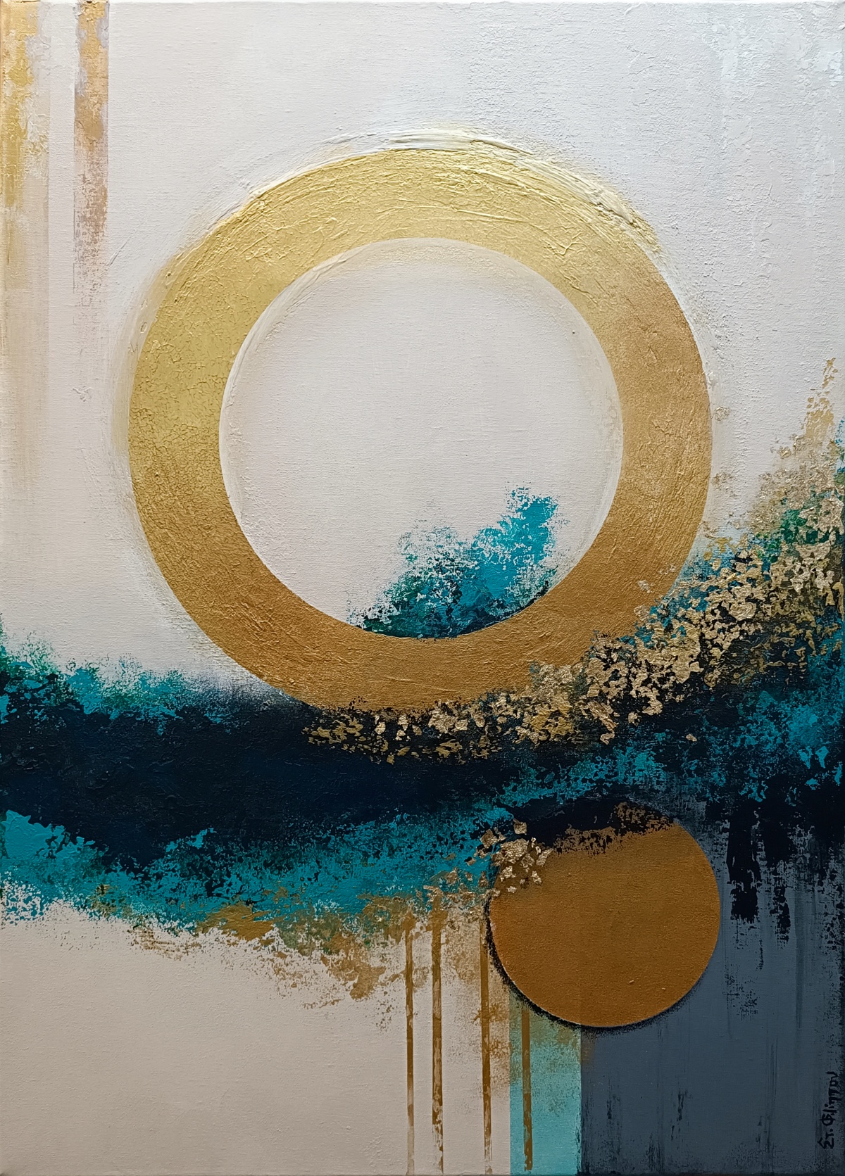 "The Golden Orbit" Σύγχρονη Αφηρημένη Τέχνη 60x90cm - Image 2